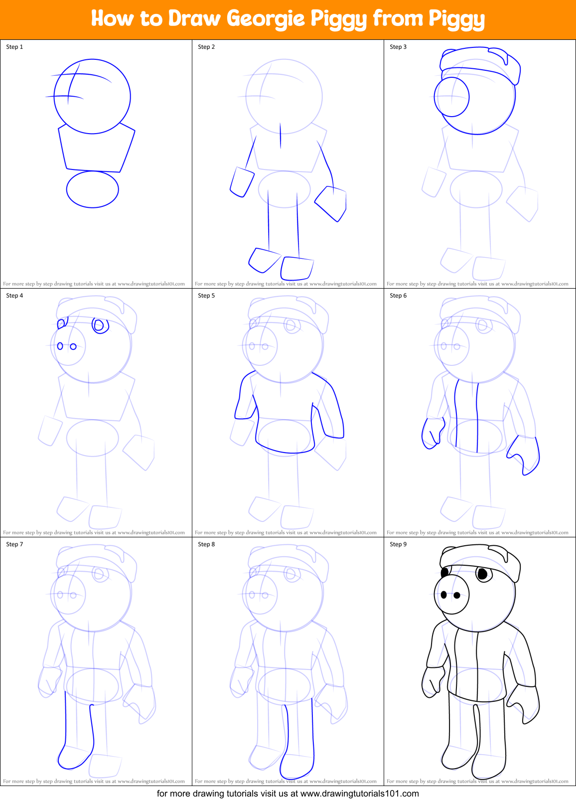 How to Draw Georgie Piggy from Piggy Printable Step by Step