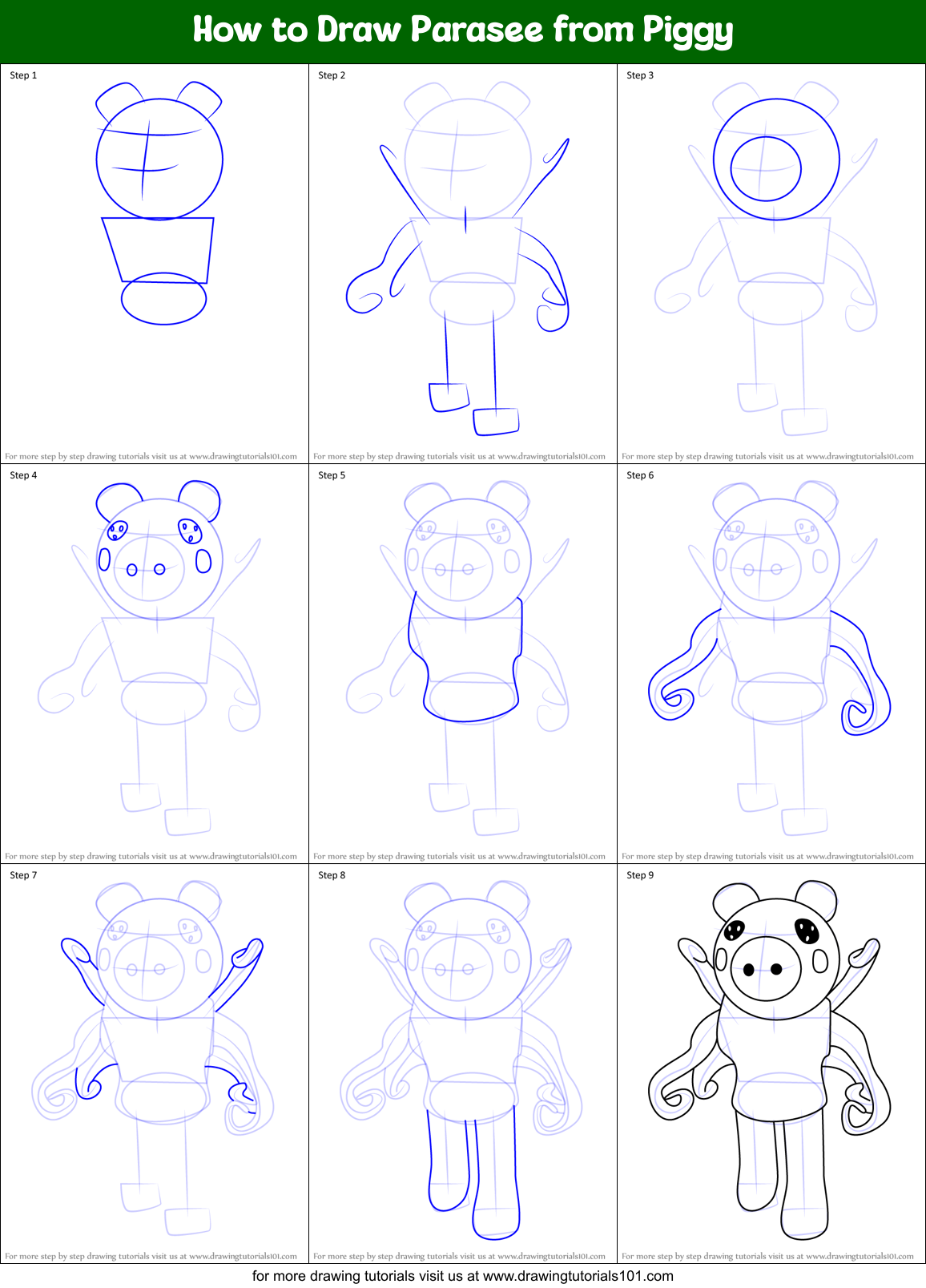 COMO DESENHAR O PIGGY PARASEE DO PIGGY ROBLOX / DESENHOS DO PIGGY ROBLOX /  how to draw piggy parasee 