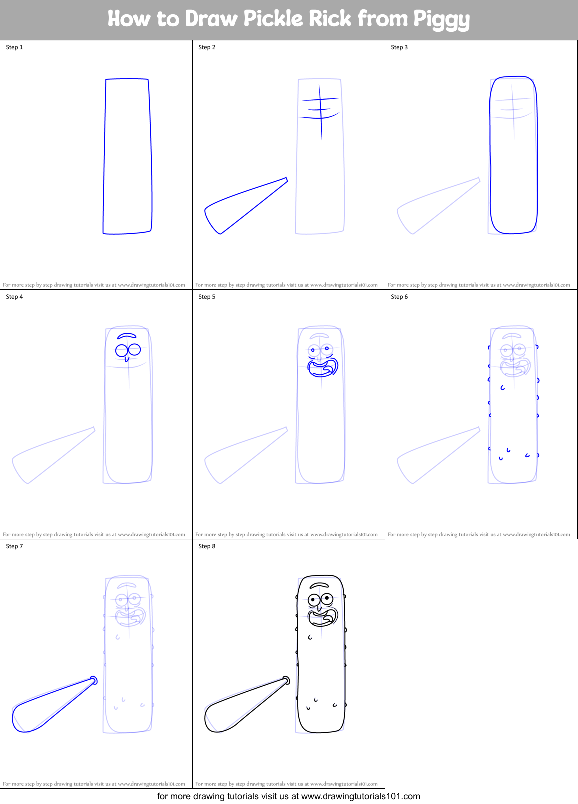 How to Draw Pickle Rick from Piggy Printable Step by Step