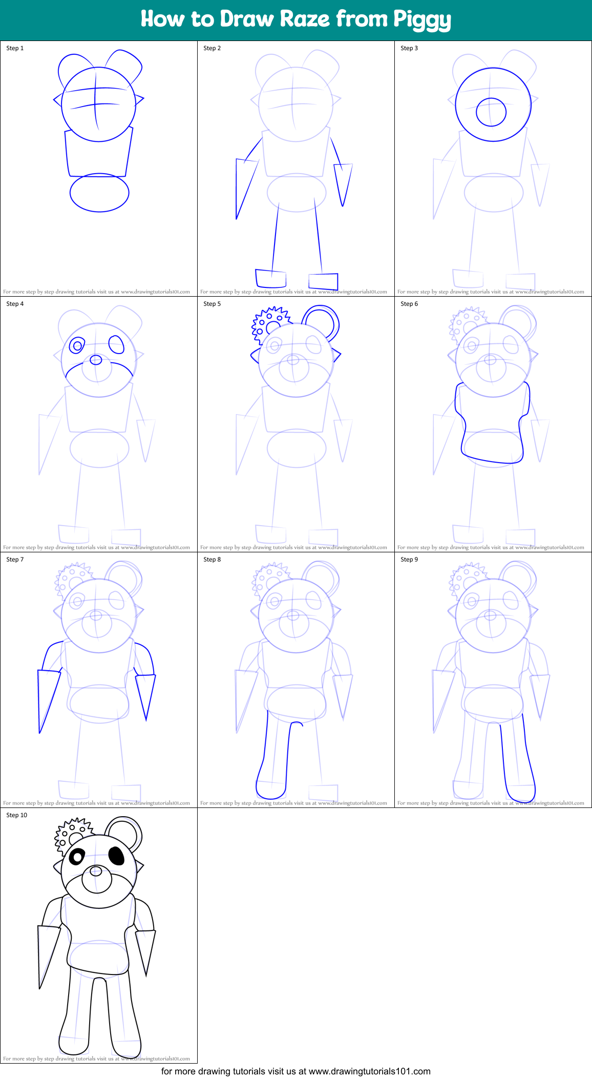 How to Draw Raze from Piggy Printable Step by Step