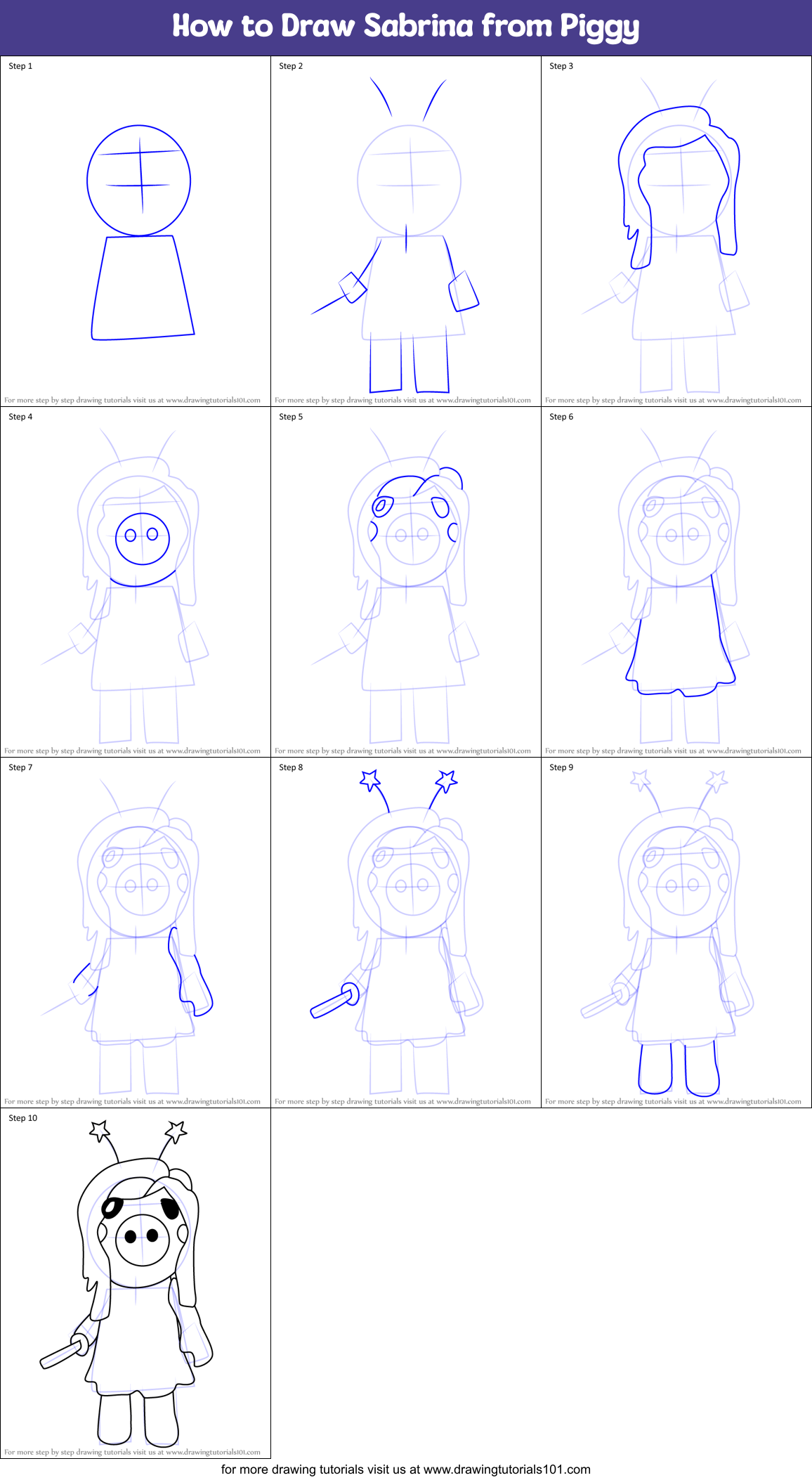 How to Draw Sabrina from Piggy Printable Step by Step