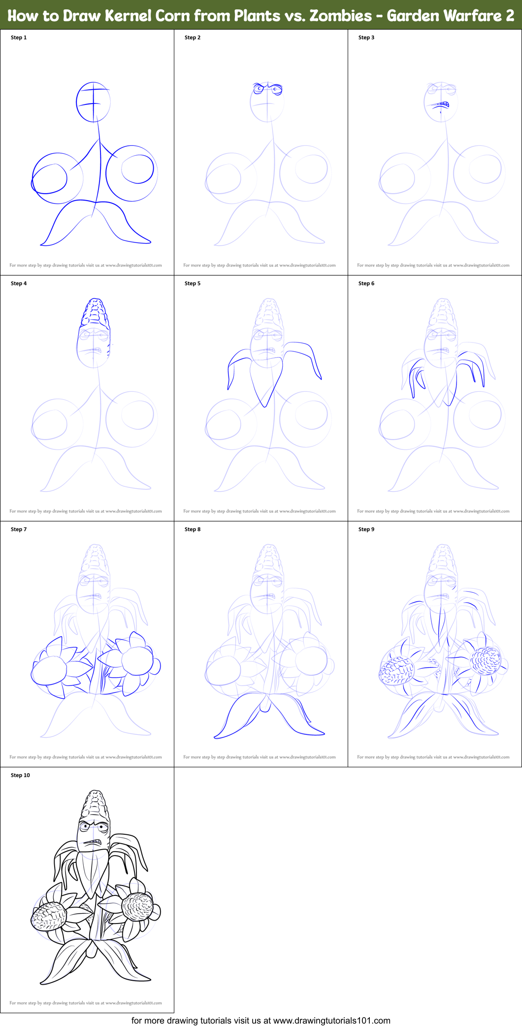How to Draw Kernel Corn from Plants vs. Zombies - Garden Warfare 2 Printable Step by Step