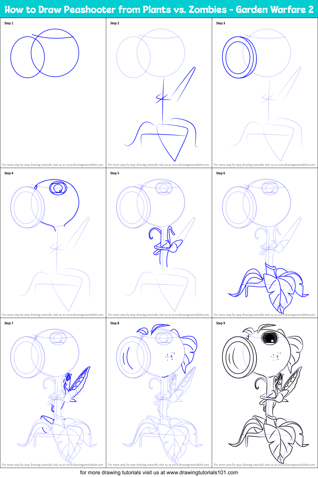 How to Draw Peashooter from Plants vs. Zombies - Garden Warfare 2 Printable Step by Step