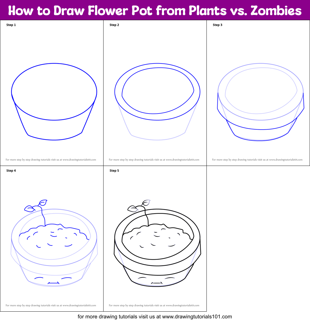 How to Draw Flower Pot from Plants vs. Zombies Printable Step by Step