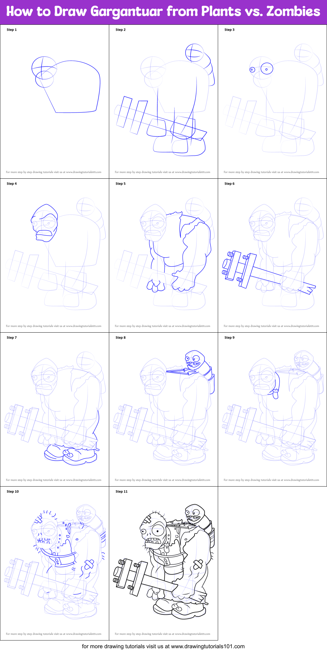How to Draw Gargantuar from Plants vs. Zombies Printable Step by Step