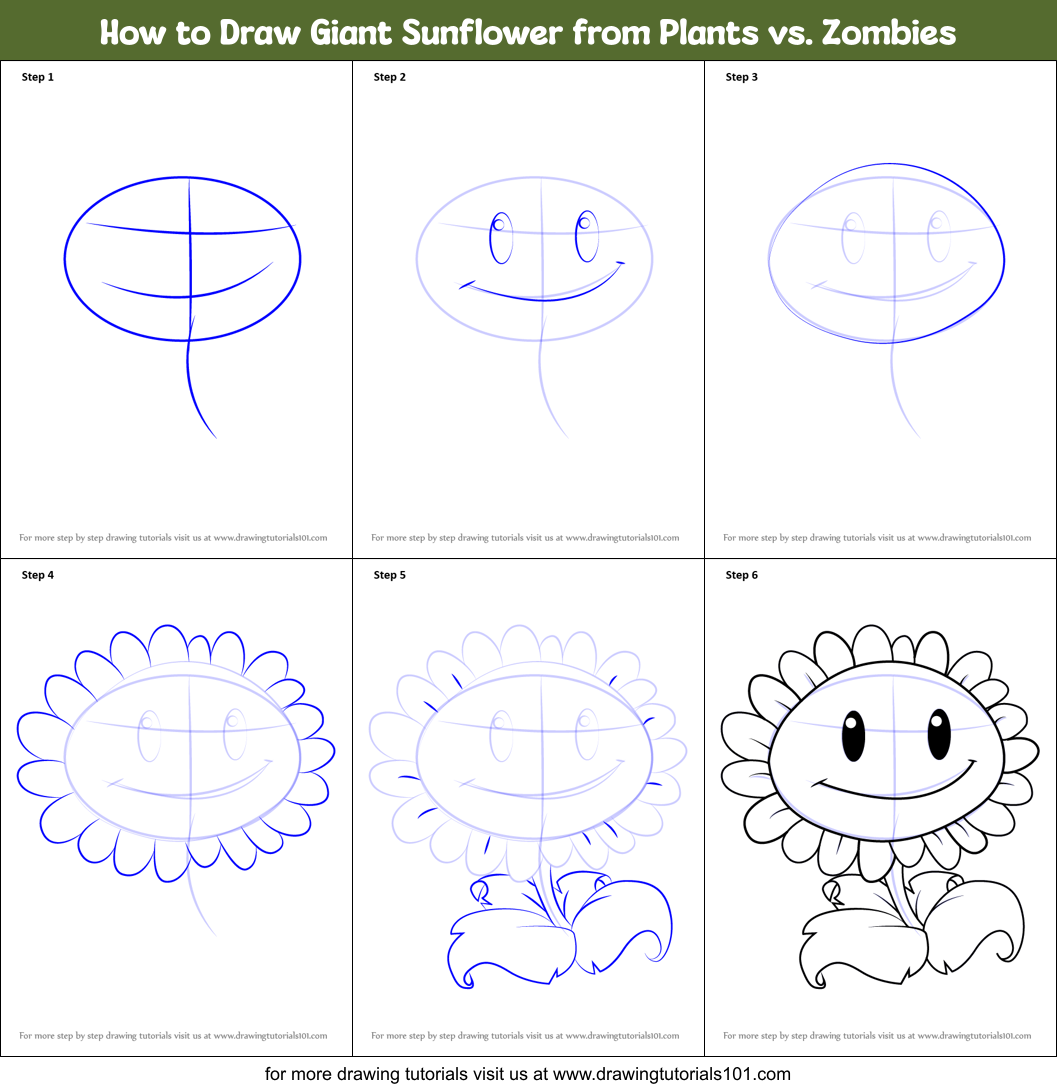 How to Draw Giant Sunflower from Plants vs. Zombies Printable Step by Step