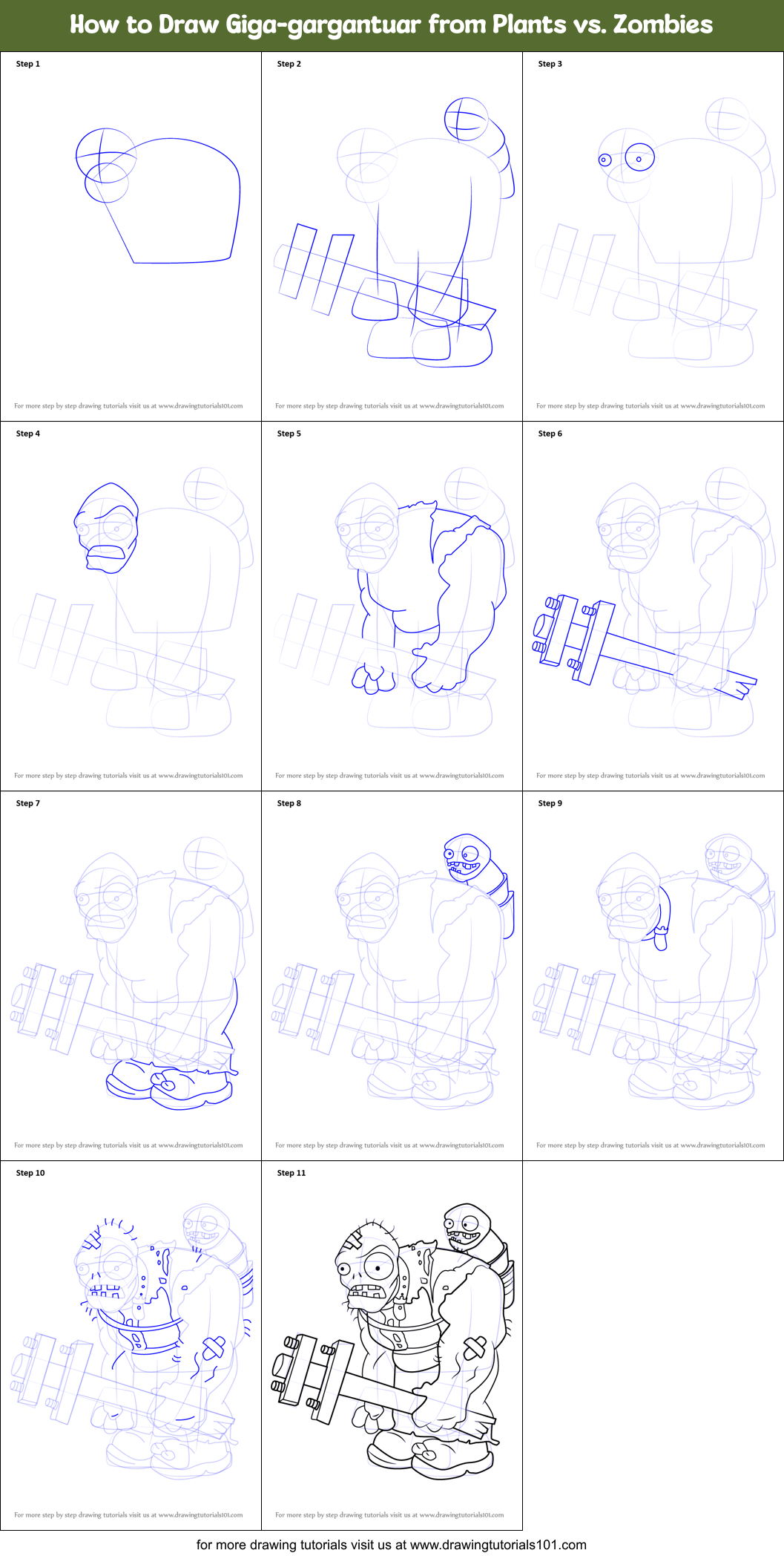 How to Draw Giga-gargantuar from Plants vs. Zombies Printable Step by Step