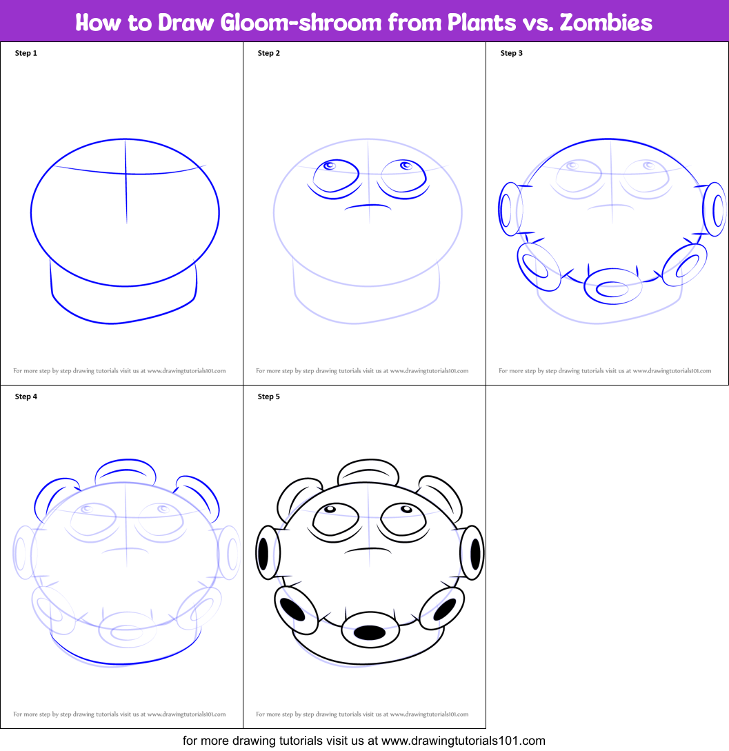How to Draw Gloom-shroom from Plants vs. Zombies Printable Step by Step