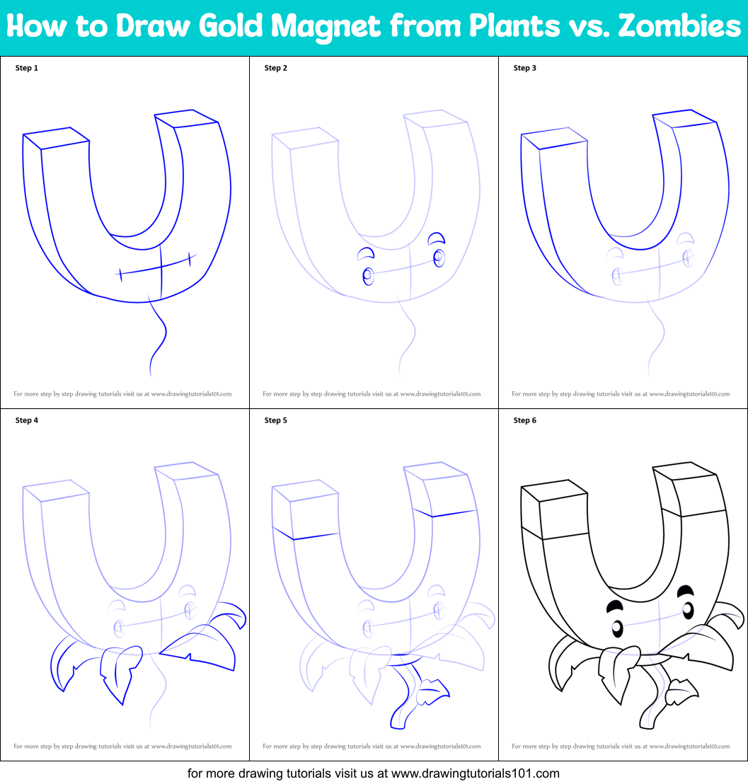 How to Draw Gold Magnet from Plants vs. Zombies Printable Step by Step