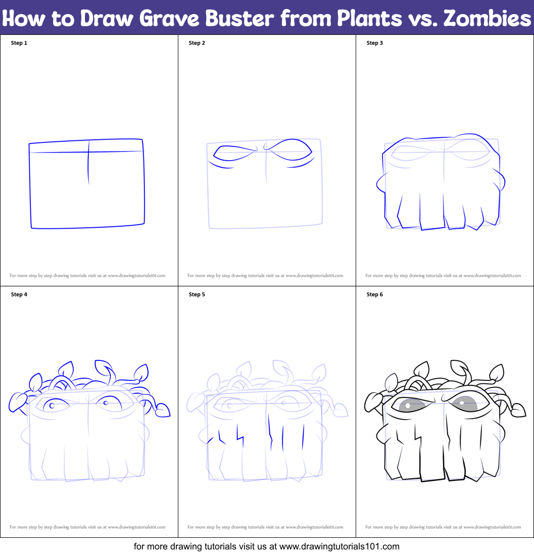 How to Draw Grave Buster from Plants vs. Zombies Printable Step by Step