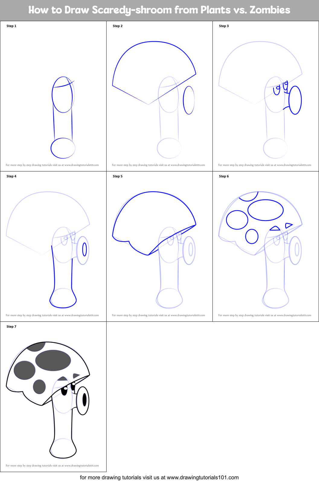 How to Draw Scaredy-shroom from Plants vs. Zombies Printable Step by Step