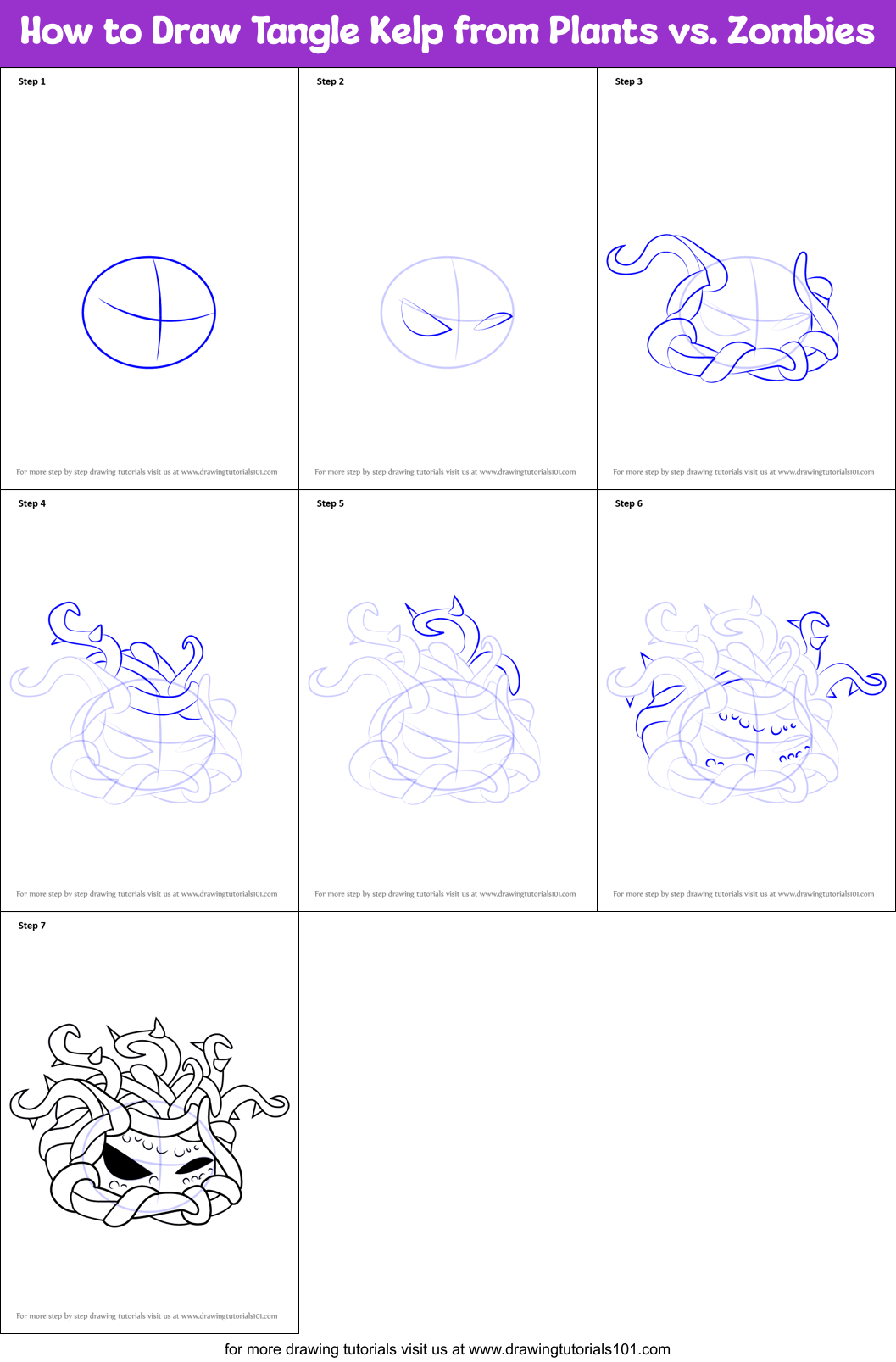 How to Draw Tangle Kelp from Plants vs. Zombies Printable Step by Step