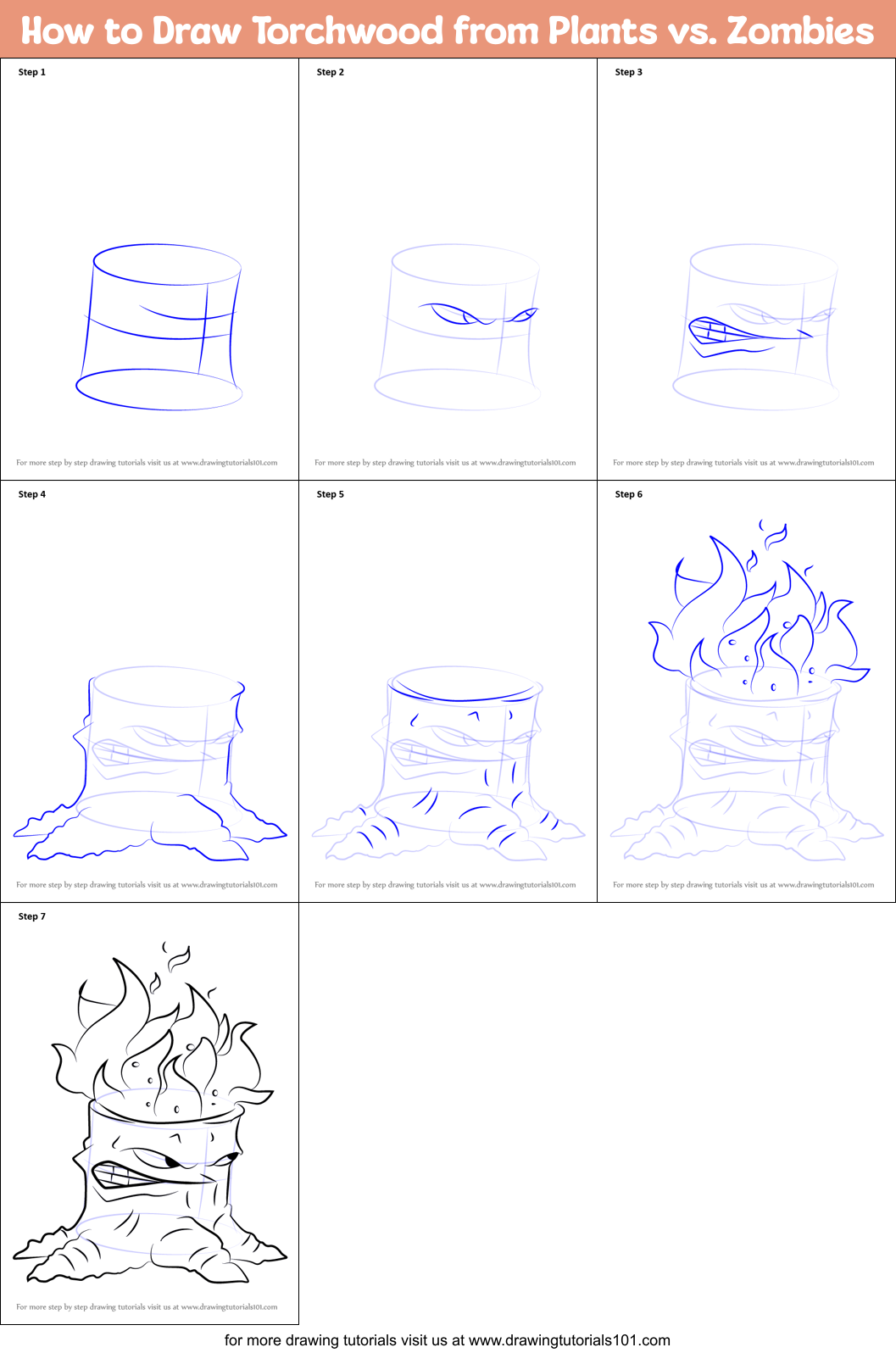 How to Draw Torchwood from Plants vs. Zombies Printable Step by Step