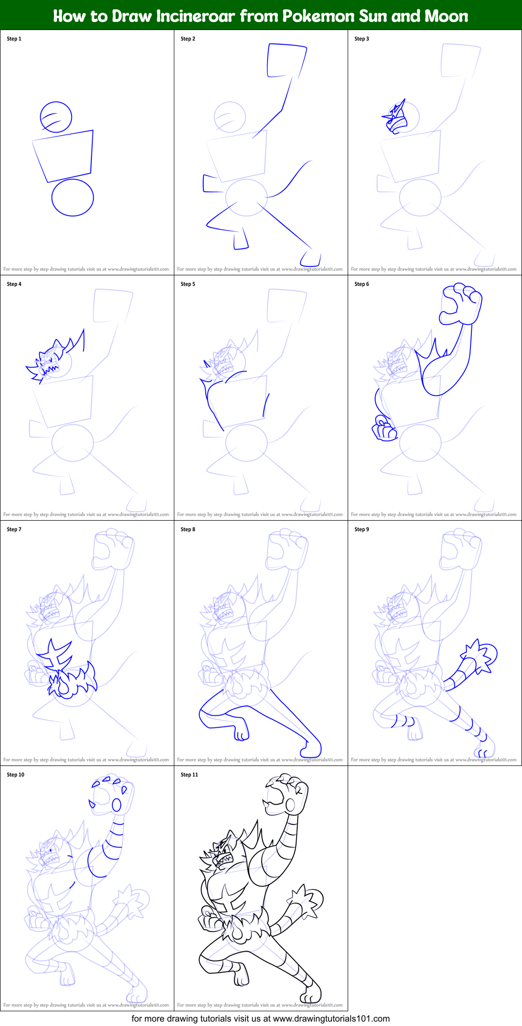 How to Draw Incineroar from Pokemon Sun and Moon printable step by step ...