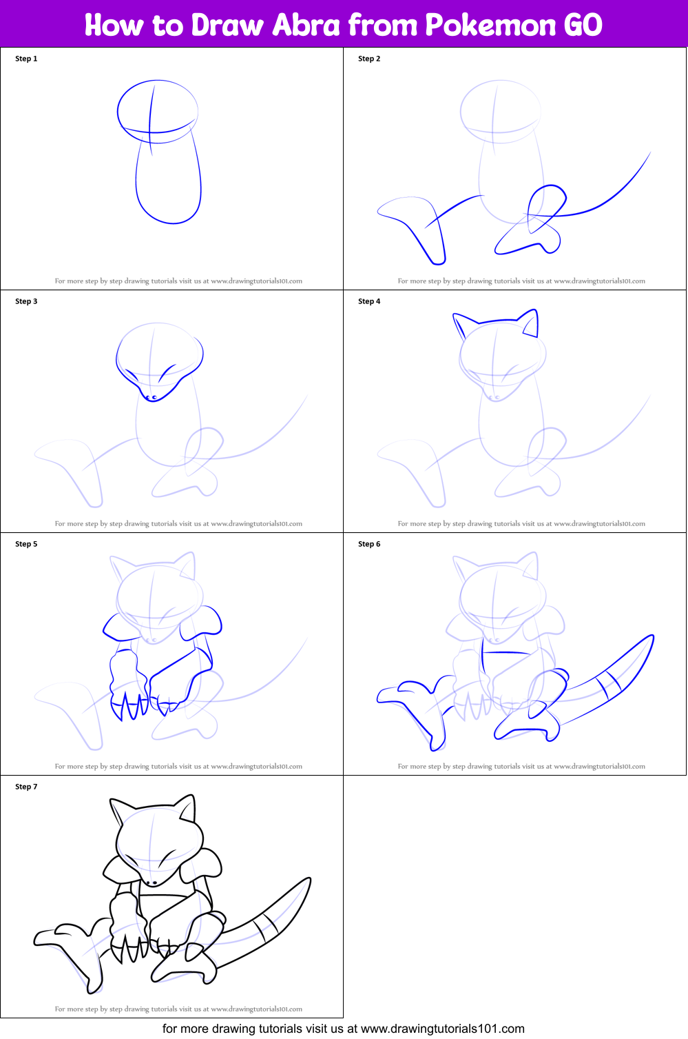 How to Draw Abra from Pokemon GO Printable Step by Step