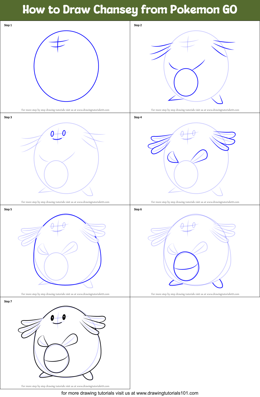 How to Draw Chansey from Pokemon GO Printable Step by Step