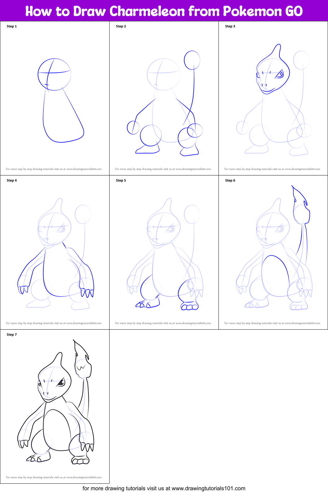 How to Draw Charmeleon from Pokemon GO Printable Step by Step
