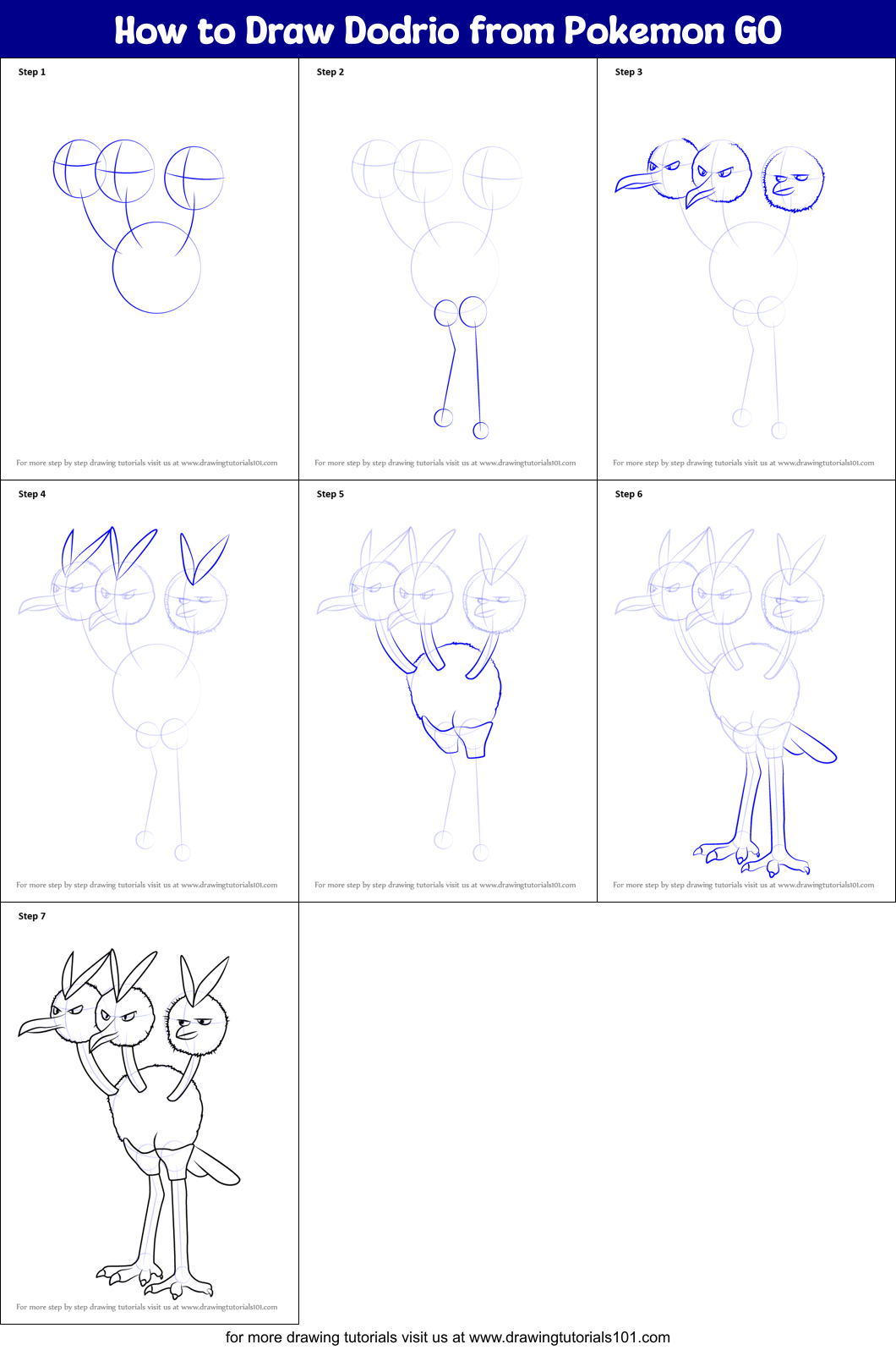 How to Draw Dodrio from Pokemon GO Printable Step by Step