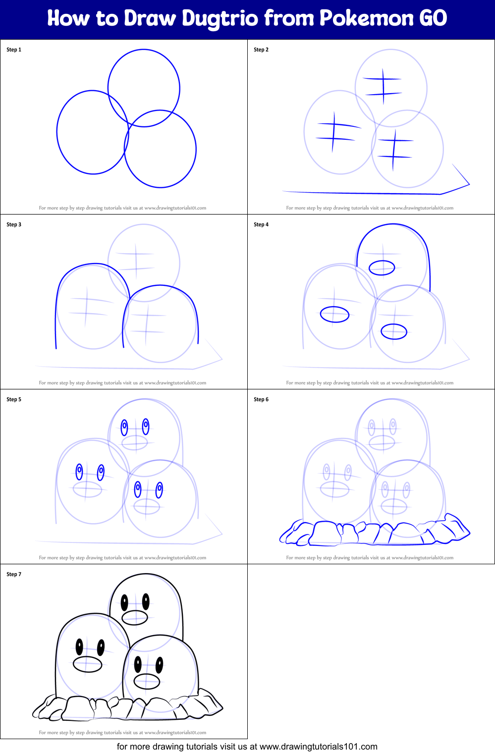 How to Draw Dugtrio from Pokemon GO Printable Step by Step