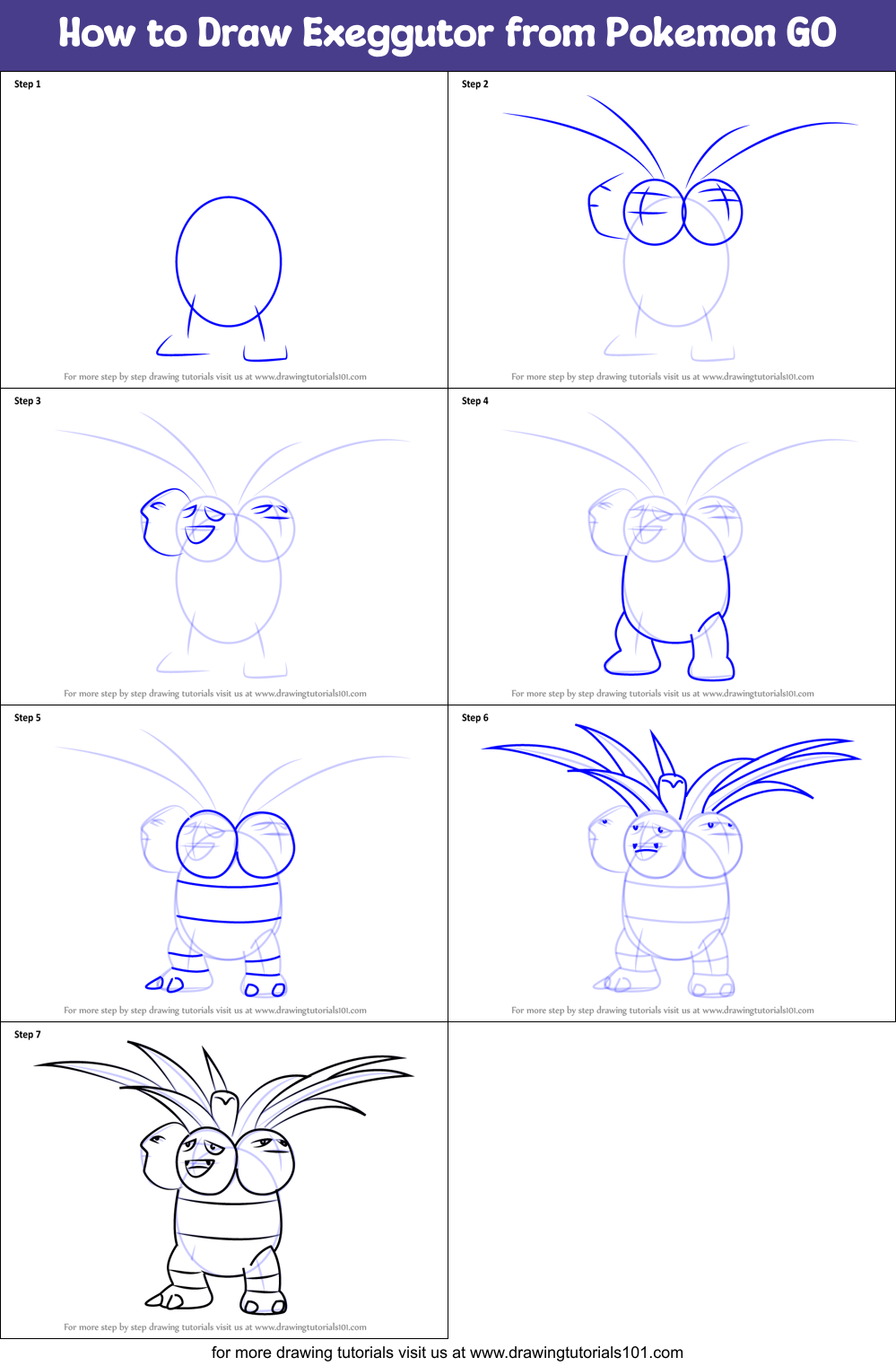 How to Draw Exeggutor from Pokemon GO Printable Step by Step