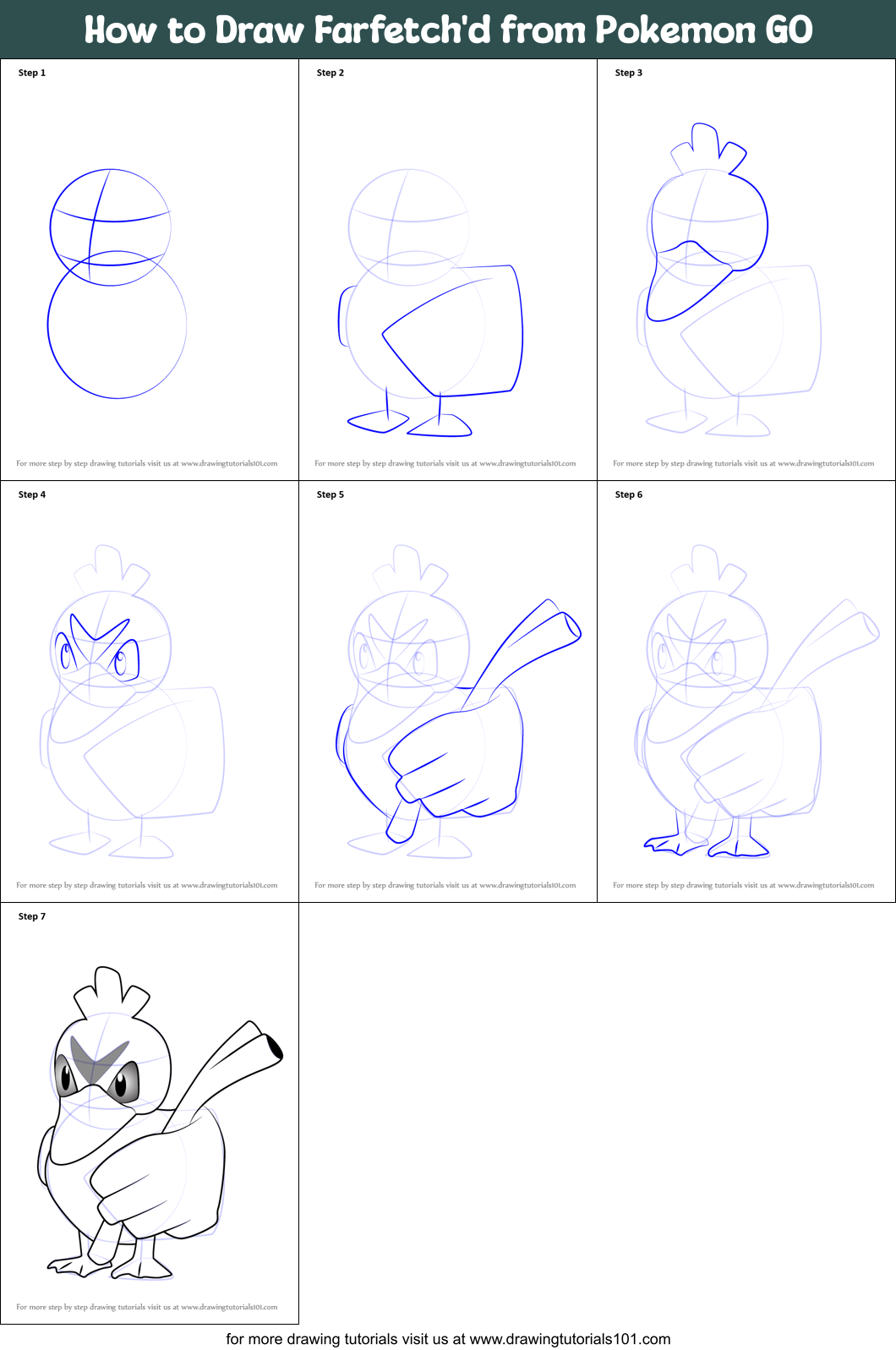 How to Draw Farfetch'd from Pokemon GO Printable Step by Step