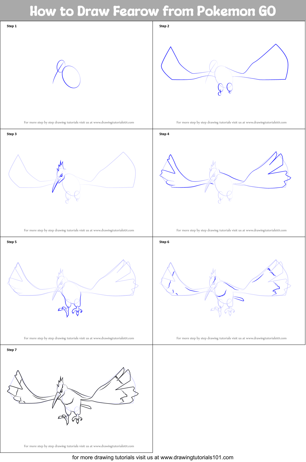 How to Draw Fearow from Pokemon GO Printable Step by Step