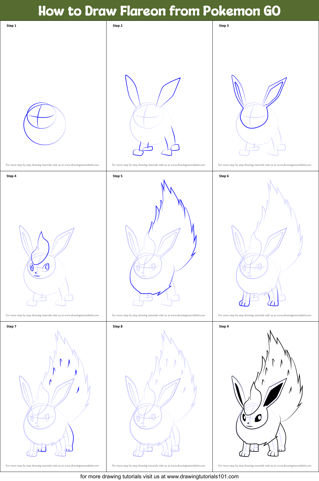 How to Draw Flareon from Pokemon GO Printable Step by Step