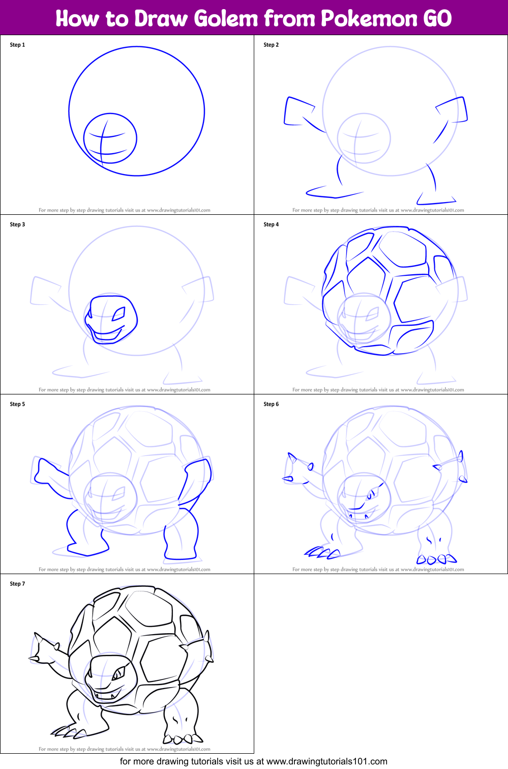 How to Draw Golem from Pokemon GO Printable Step by Step