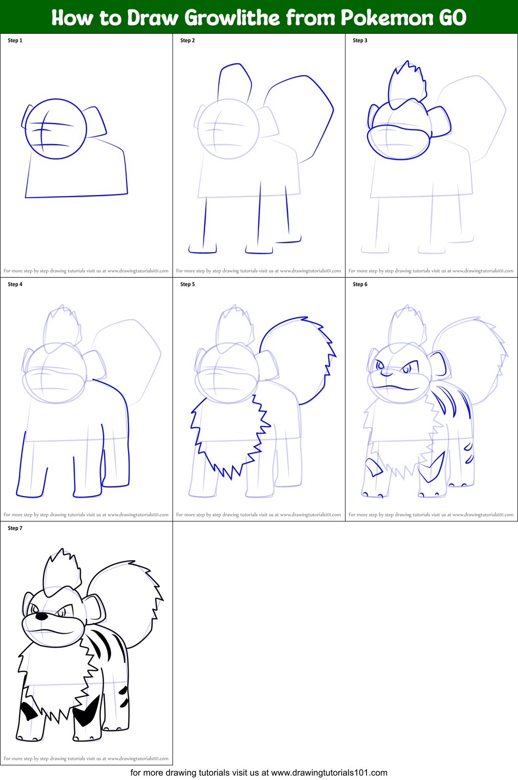 How to Draw Growlithe from Pokemon GO Printable Step by Step