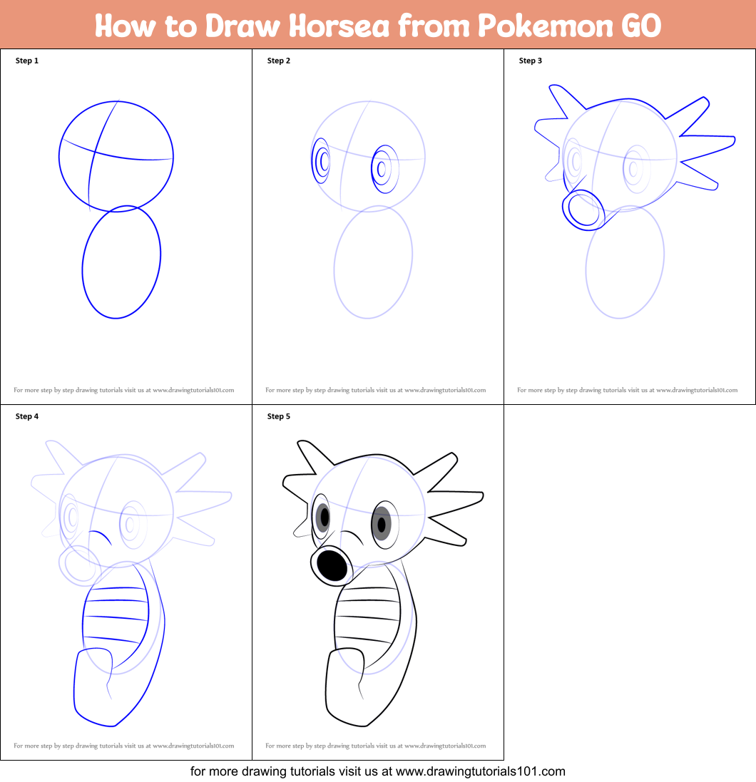 How to Draw Horsea from Pokemon GO Printable Step by Step