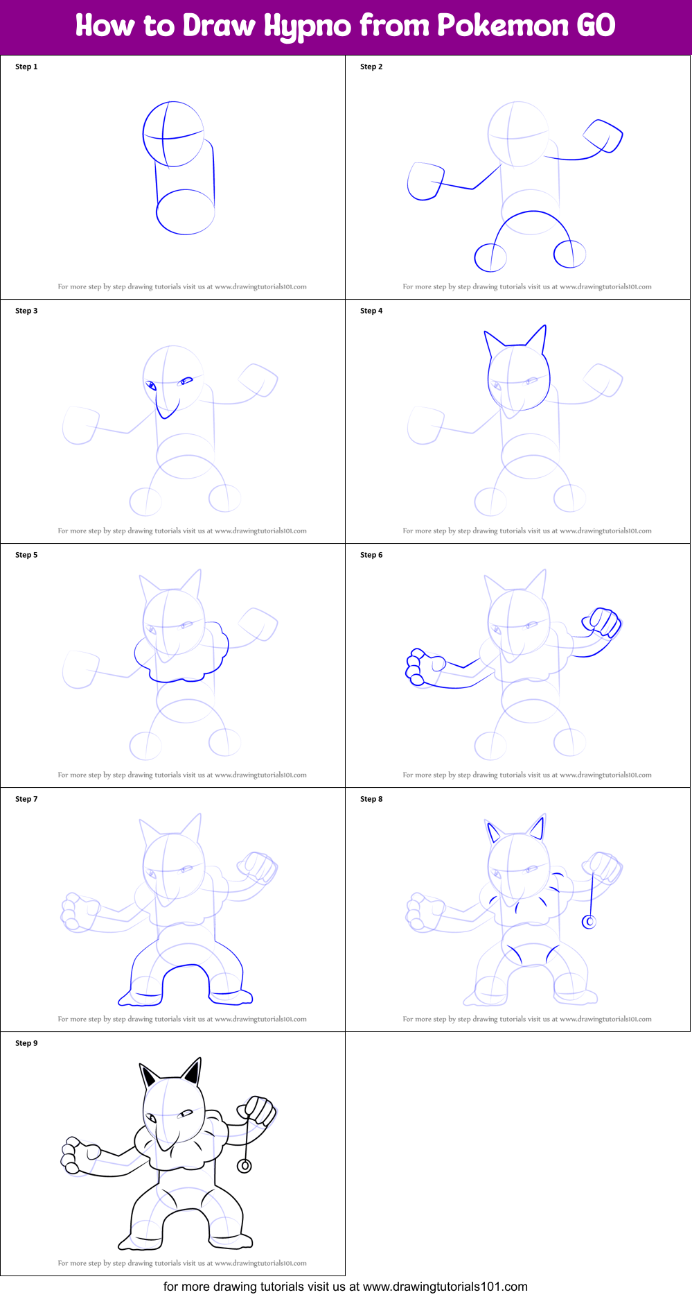 How to Draw Hypno from Pokemon GO Printable Step by Step