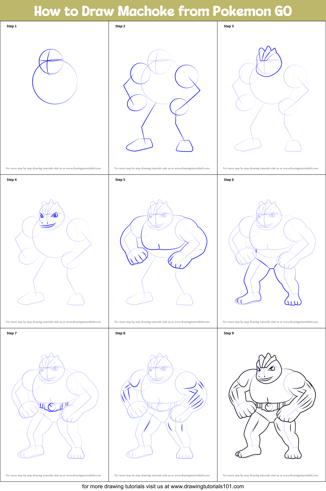 How to Draw Machoke from Pokemon GO Printable Step by Step