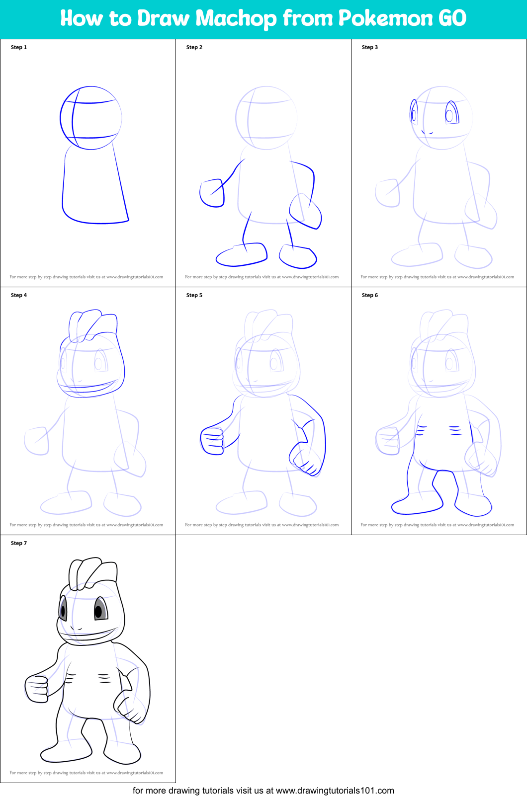 How to Draw Machop from Pokemon GO Printable Step by Step