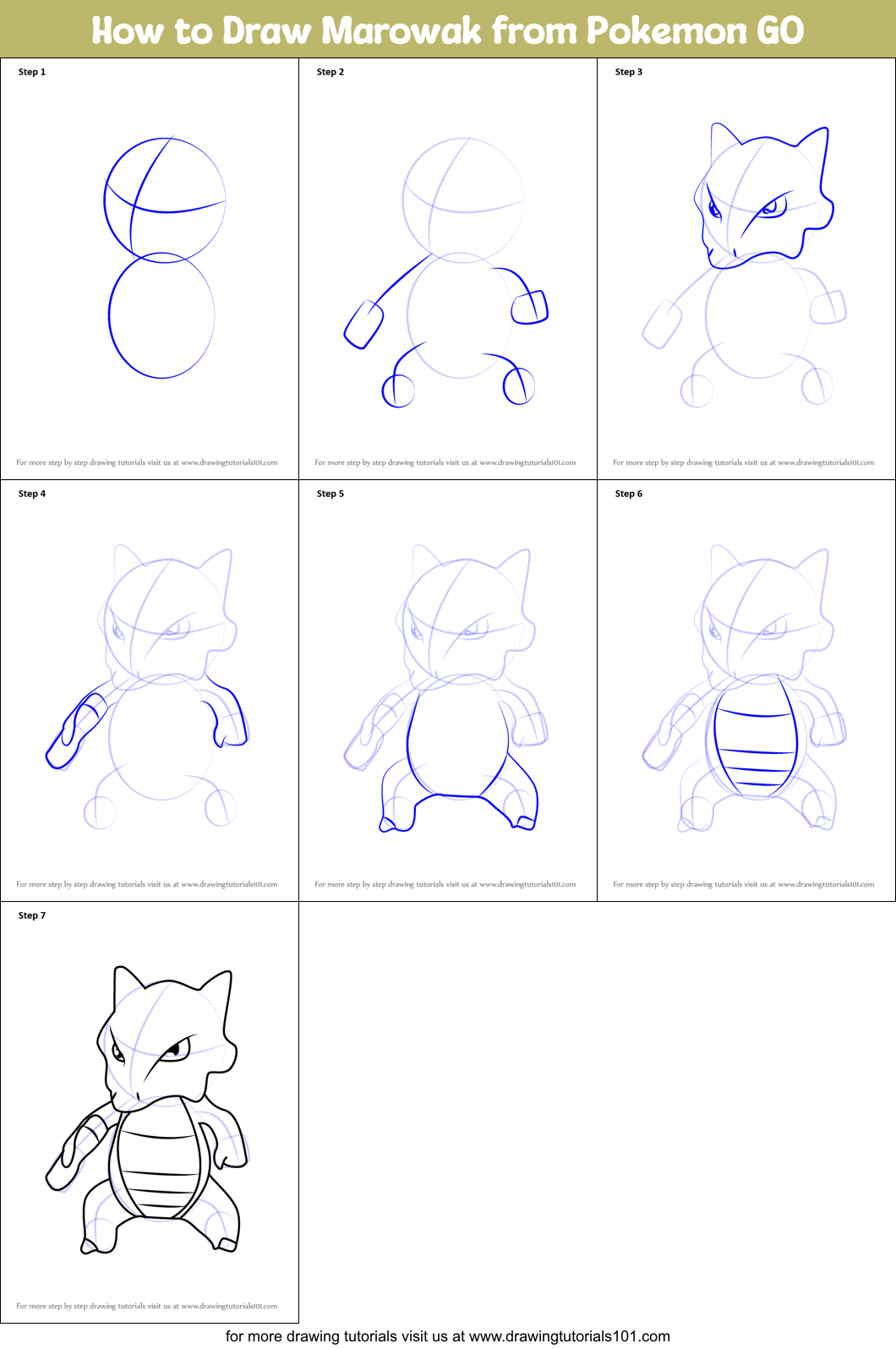 How to Draw Marowak from Pokemon GO Printable Step by Step