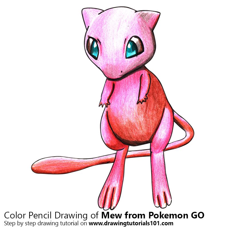How to Draw Mew from Pokemon GO by Color Pencils