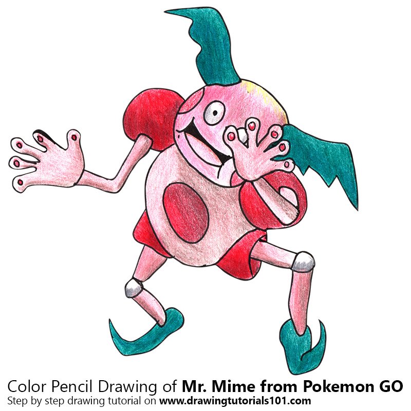 How to Draw Mr. Mime from Pokemon GO by Color Pencils