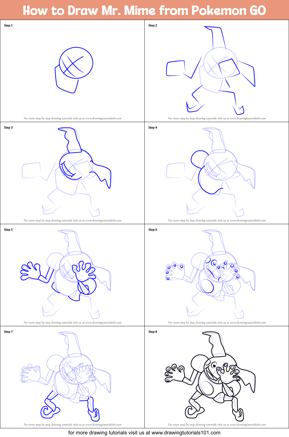 How to Draw Mr. Mime from Pokemon GO Printable Step by Step