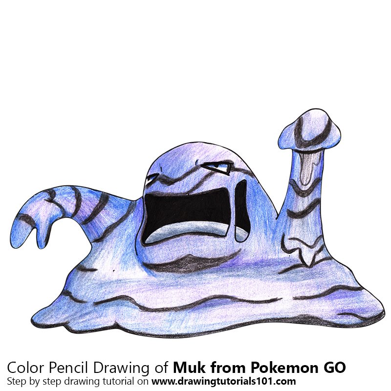 How to Draw Muk from Pokemon GO by Color Pencils