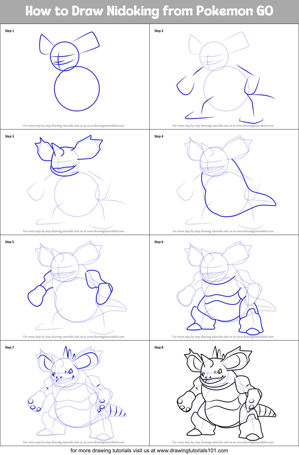 How to Draw Nidoking from Pokemon GO Printable Step by Step