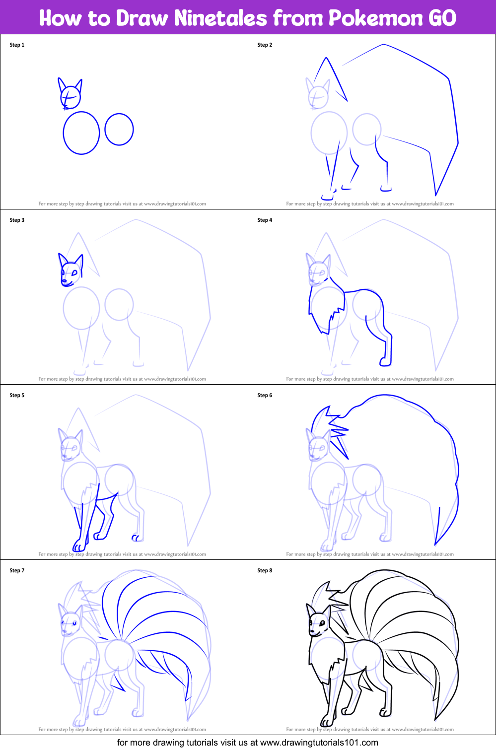 How to Draw Ninetales from Pokemon GO Printable Step by Step