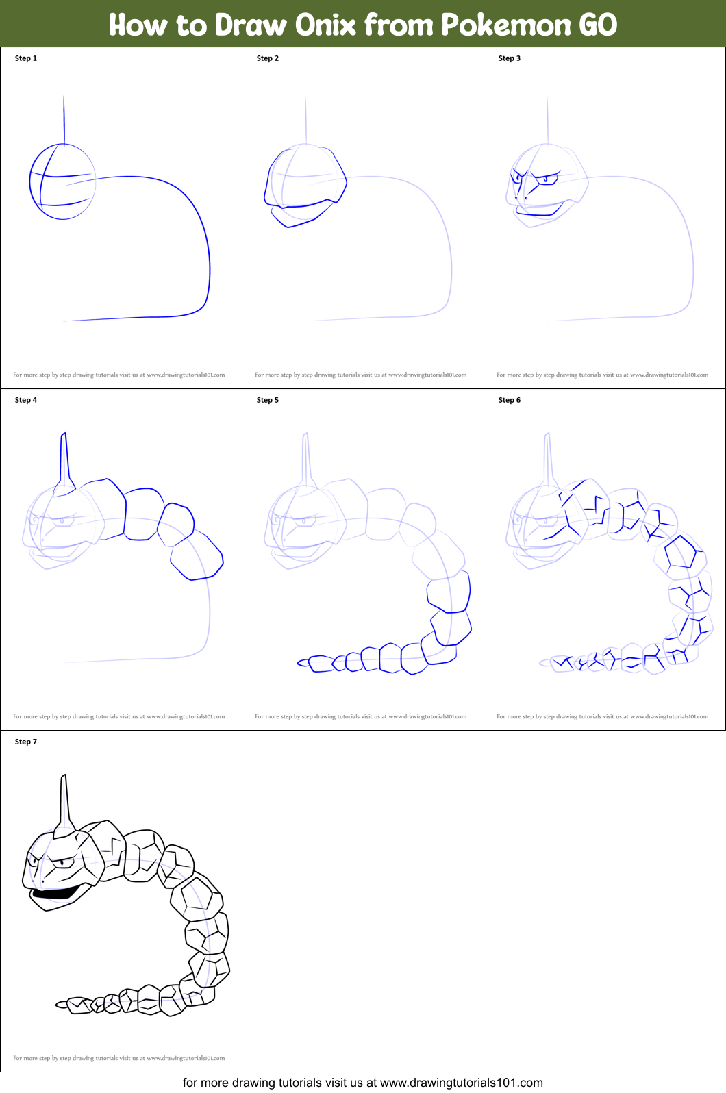How to Draw Onix from Pokemon GO Printable Step by Step