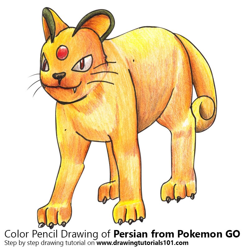 How to Draw Persian from Pokemon GO by Color Pencils