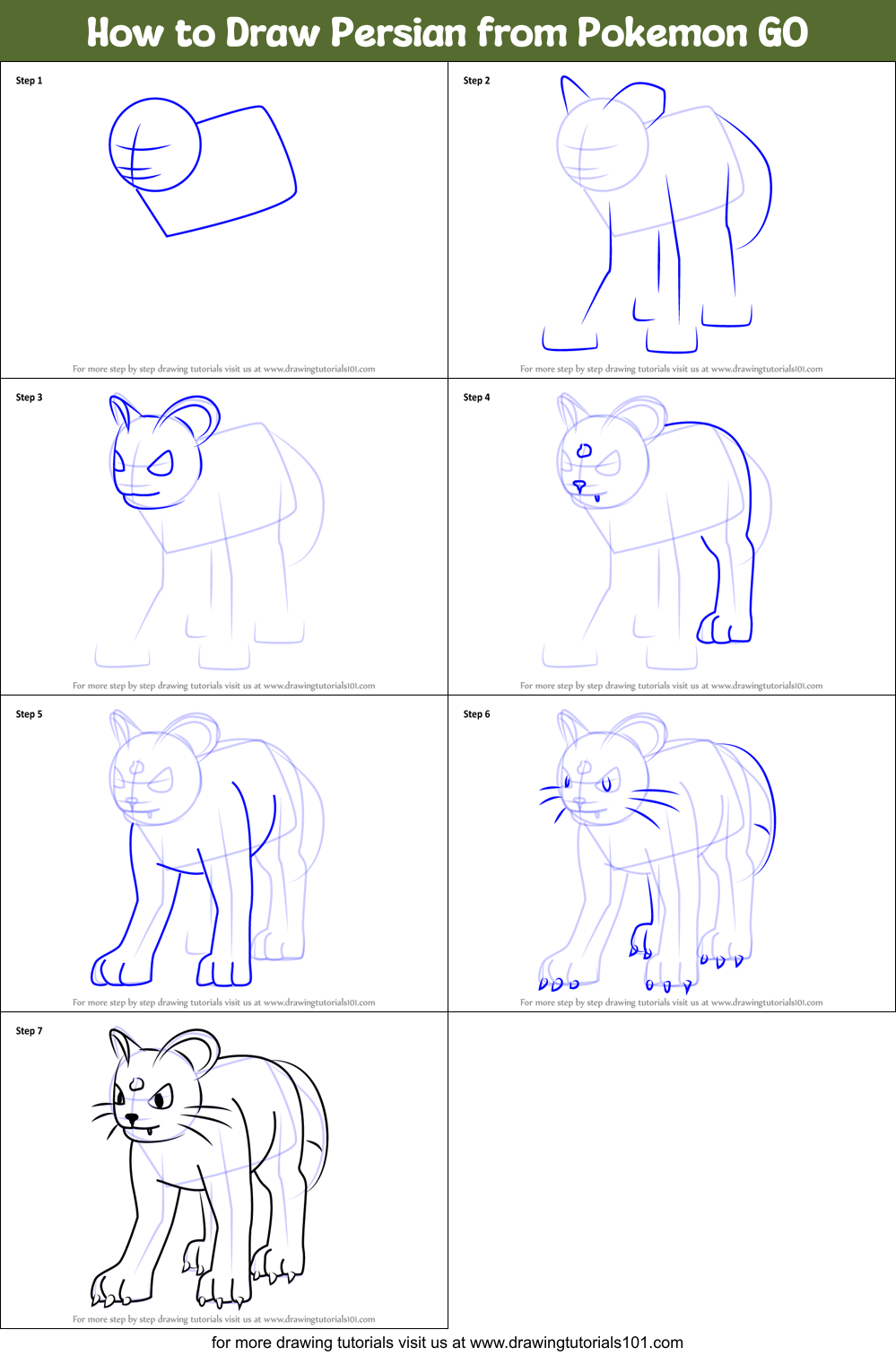 How to Draw Persian from Pokemon GO Printable Step by Step