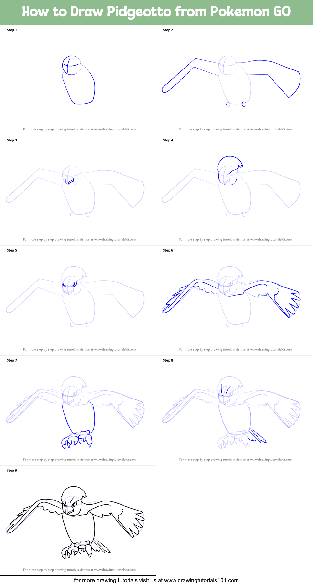 How to Draw Pidgeotto from Pokemon GO Printable Step by Step