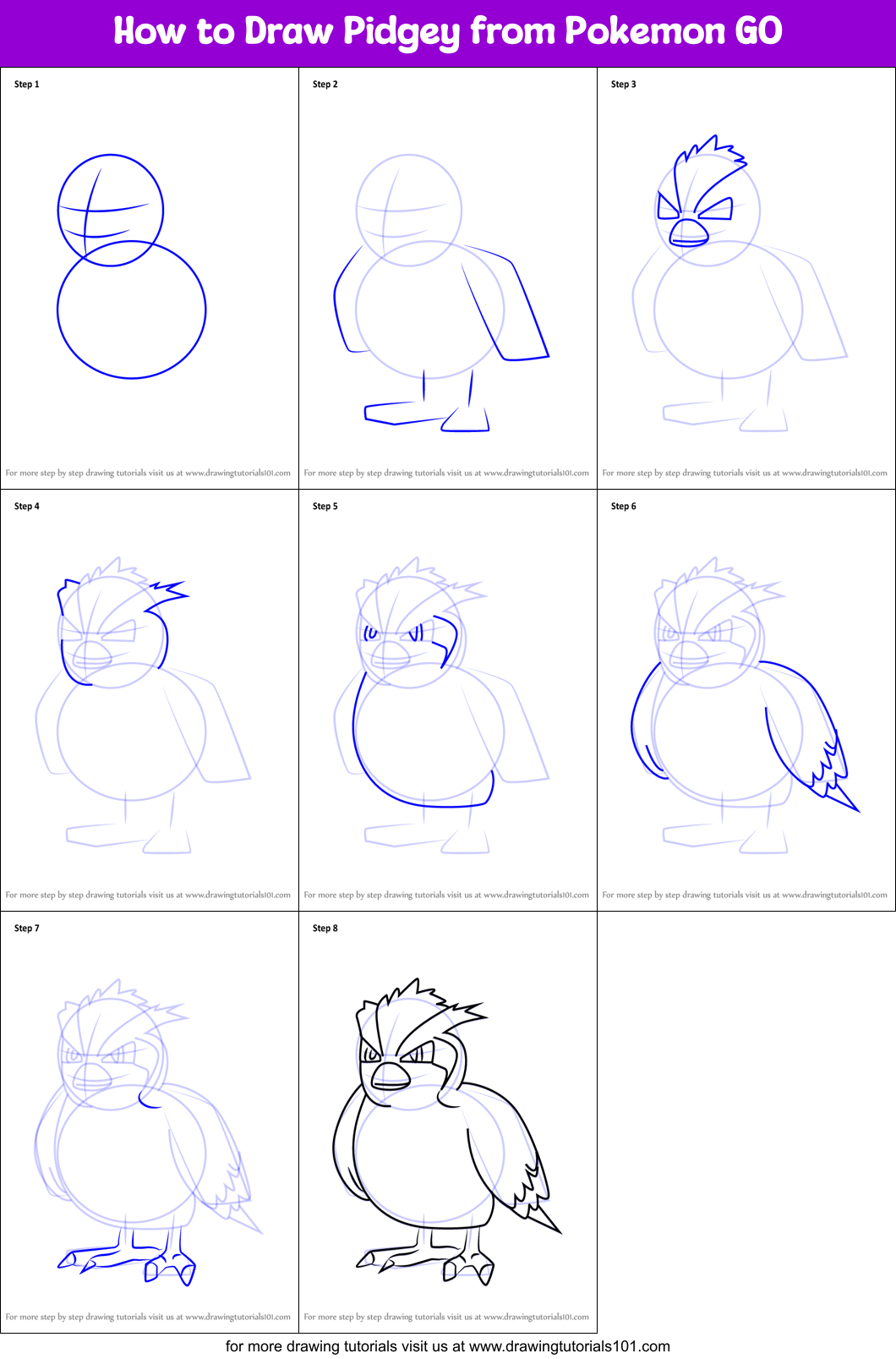 How to Draw Pidgey from Pokemon GO Printable Step by Step
