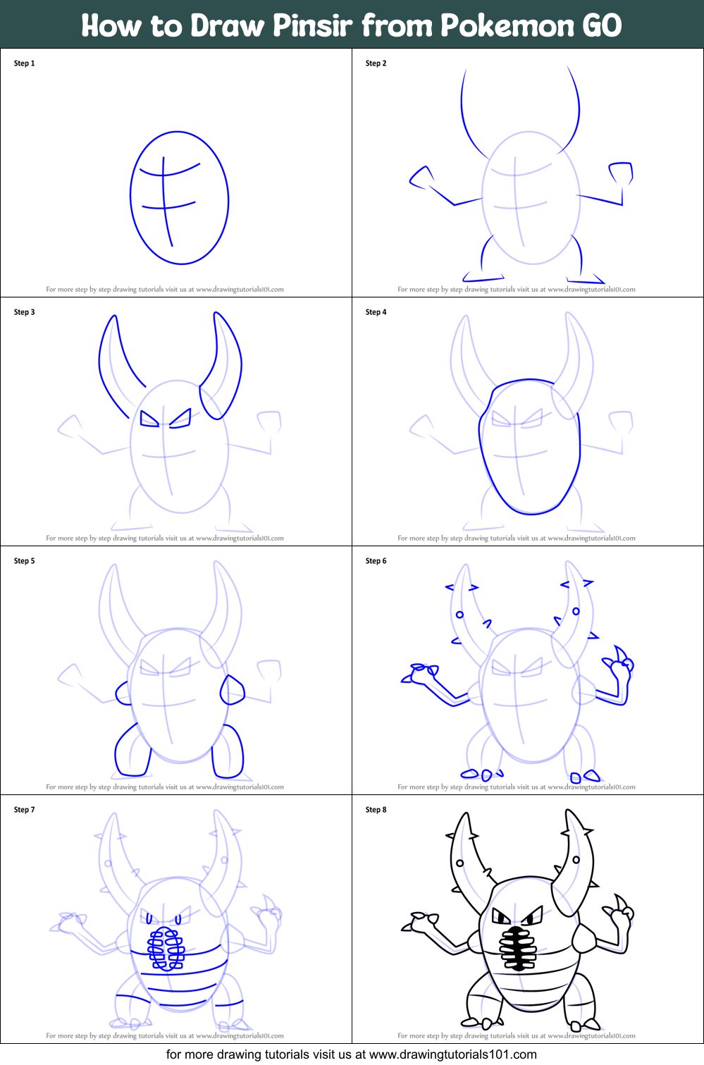 How to Draw Pinsir from Pokemon GO Printable Step by Step