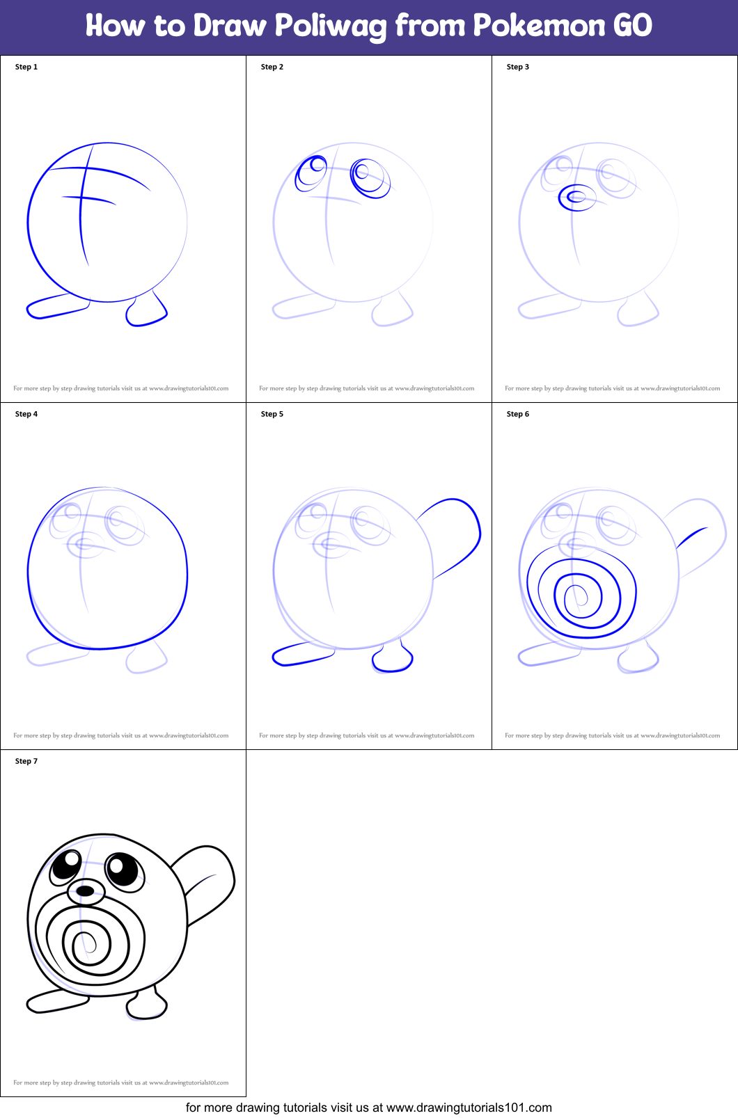 How to Draw Poliwag from Pokemon GO Printable Step by Step