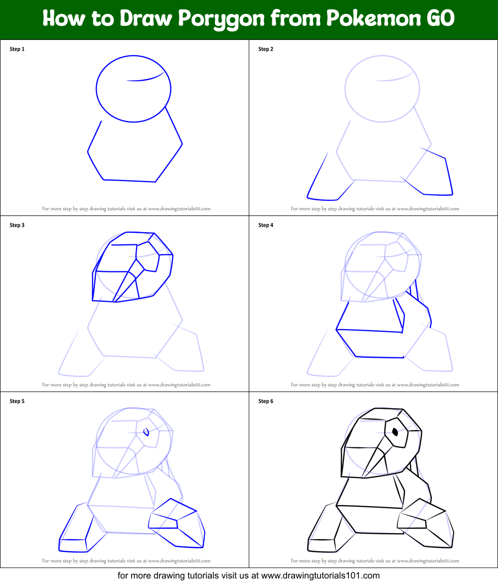 How to Draw Porygon from Pokemon GO Printable Step by Step