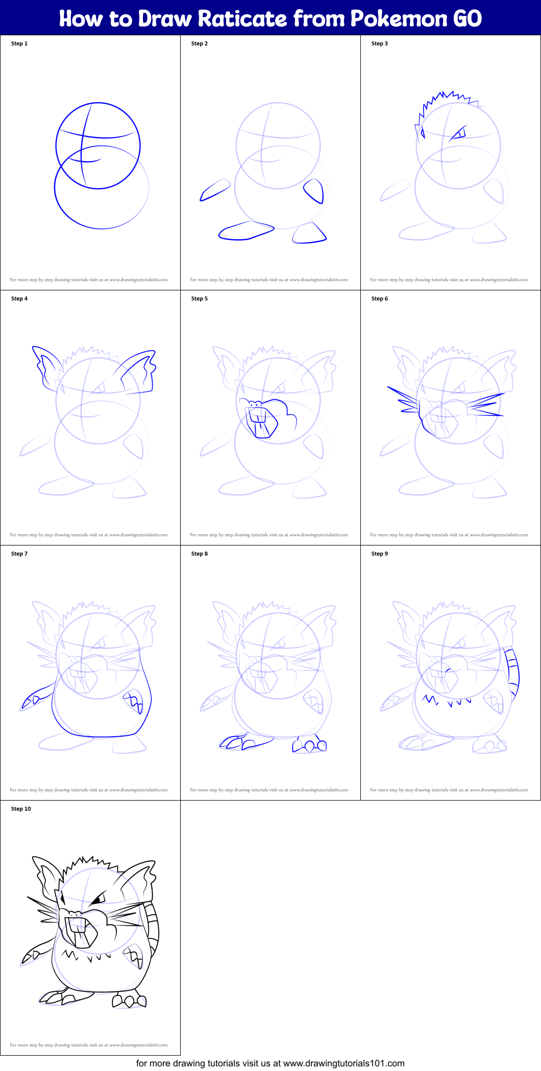 How to Draw Raticate from Pokemon GO Printable Step by Step