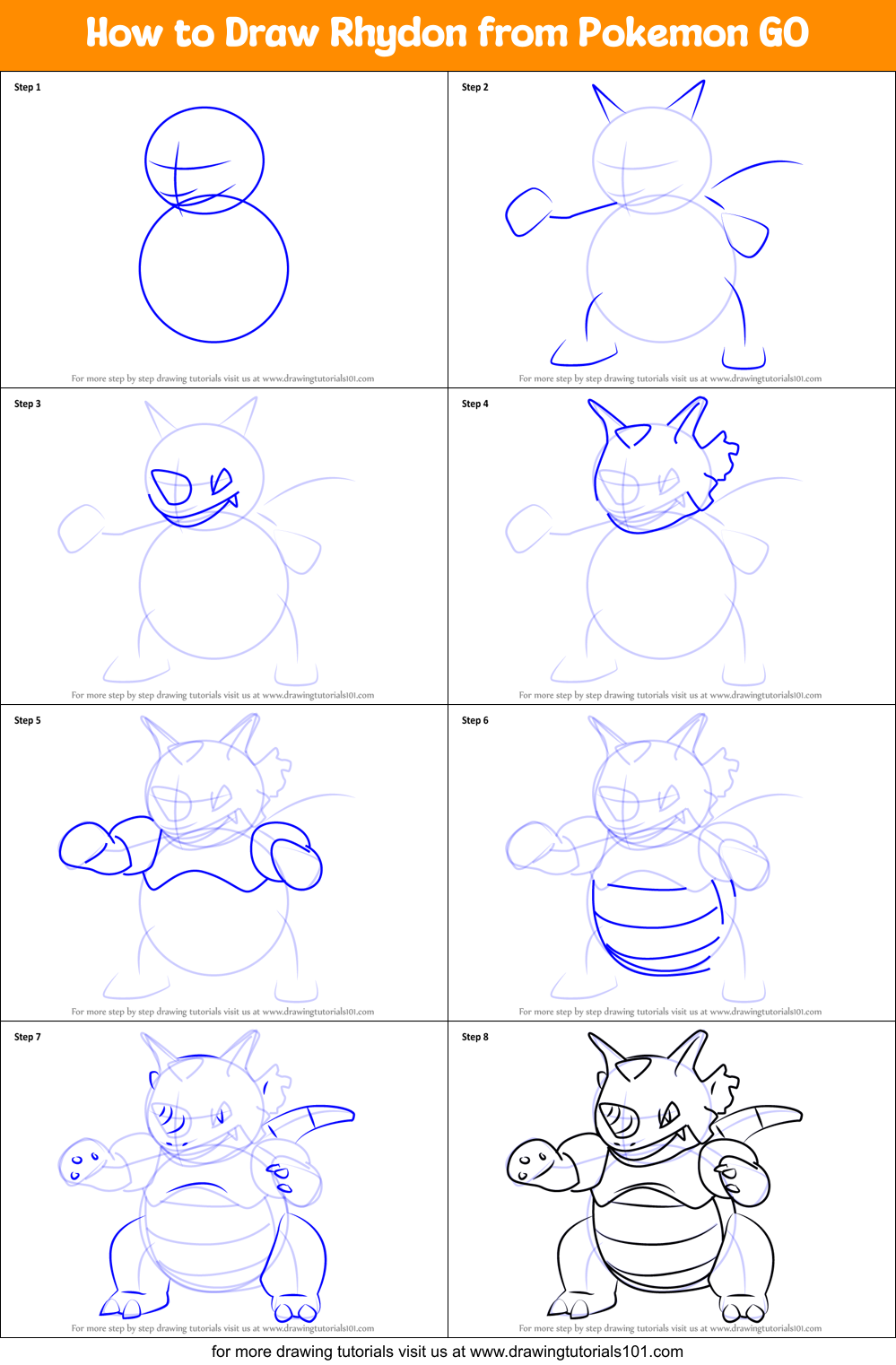 How to Draw Rhydon from Pokemon GO Printable Step by Step